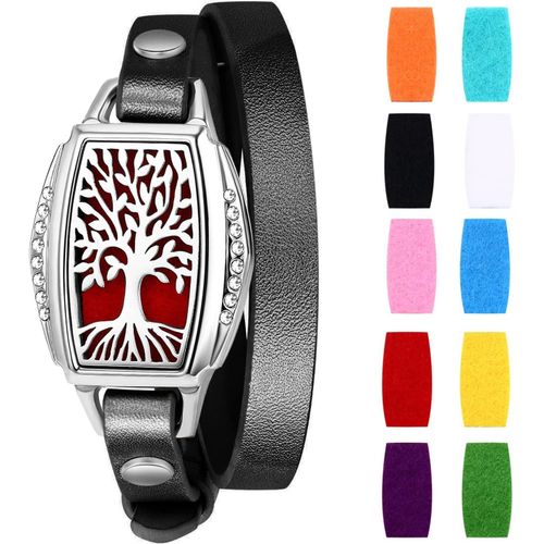 Eryi-Bracelet Diffuseur D'huiles Essentielles Arbre De Vie Aimant Ouvert En Acier Inoxydable Avec 10 Pièces Recharge Coussins Lavable,Bon Cadeau De Fête Des Mères Noël Saint-Valentin