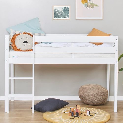 Lit Mezzanine Certifié Eco Pour Enfants 70x160, Lit D'enfant En Bois Massif, Couleur Blanche