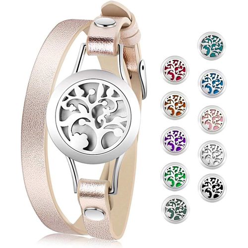 Eryi-Bracelet Diffuseur D'huiles Essentielles Arbre De Vie Aimant Rond Ouvert En Acier Inoxydable Avec 10 Pièces Recharge Coussins Lavable,Bon Cadeau De Fête Des Mères Noël Saint-Valentin