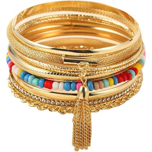 Eryi-Ensemble De Bracelets Gitans Superposés En Perles De Rocaille En Métal Doré Avec Cristaux Lisses Et Empilables, Bijoux Réglables Pour Femmes Et Filles