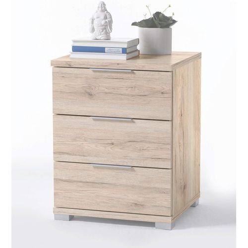 Universelle En Aspect San Remo-Table De Chevet Moderne À Trois Tiroirs Pour Votre Lit À Sommier Tapissier, Chêne Sable, 46 X 61 X 42 Cm Couleur: Chêne Sable