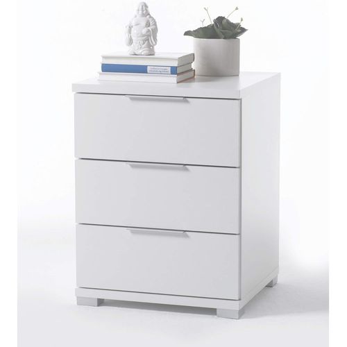 Universal Universelle En Blanc-Table De Chevet Moderne À Trois Tiroirs Pour Votre Lit À Sommier Tapissier, Bois, 46 X 61 X 42 Cm