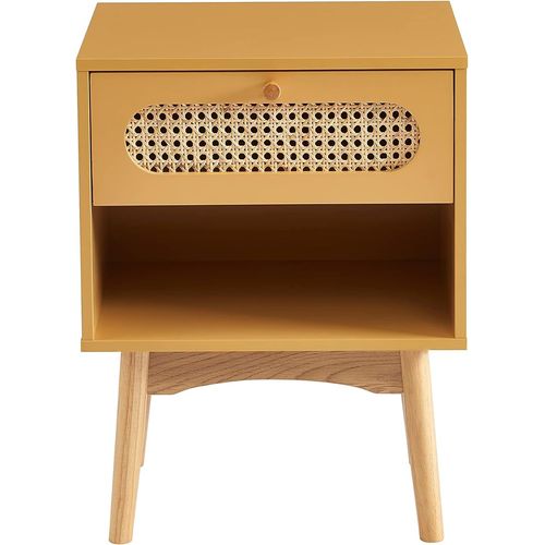 Table De Chevet Jaune Safran Et Cannage Rotin