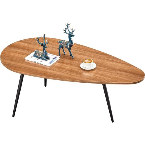 Table Basse Ovale En Forme De Goutte De Style Contemporain Pour Salon, Table De Cocktail, 108 Cm, Chêne Noyer