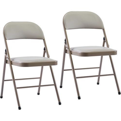 Lot De 2 Chaises Pliantes D'intérieur En Polyuréthane Avec Cadre En Métal Solide - Chaises De Salle À Manger Pliantes - Chaise De Bureau - Assise D'invité - Chaise Grise Confortable Et Durable
