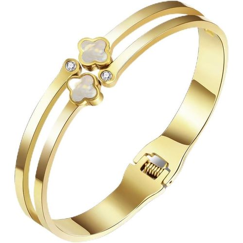 Eryi-Bracelet Jonc Femme Or, Plaqué 18k Or Acier Inoxydable Trefle Bracelet, Cadeaux D'anniversaire Personnalisé Pour Femmes Et Filles
