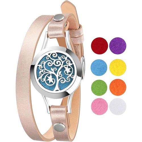 Eryi-Bracelet Diffuseur D'huiles Essentielles Arbre De Vie Aimant Rond Ouvert En Acier Inoxydable Avec 8 Pièces Recharge Coussins Lavable,Bon Cadeau De Fête Des Mères Noël Saint-Valentin