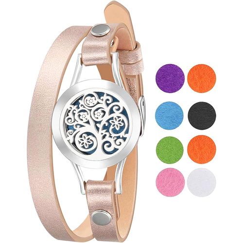 Eryi-Bracelet Diffuseur D'huiles Essentielles Arbre De Vie Aimant Rond Ouvert En Acier Inoxydable Avec 8 Pièces Recharge Coussins Lavable,Bon Cadeau De Fête Des Mères Noël Saint-Valentin