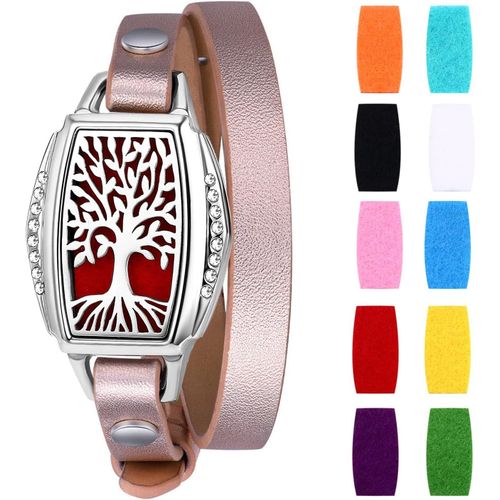 Eryi-Bracelet Diffuseur D'huiles Essentielles Arbre De Vie Aimant Ouvert En Acier Inoxydable Avec 10 Pièces Recharge Coussins Lavable,Bon Cadeau De Fête Des Mères Noël Saint-Valentin