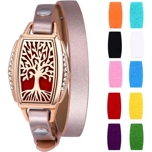 Eryi-Bracelet Diffuseur D'huiles Essentielles Arbre De Vie Aimant Ouvert En Acier Inoxydable Avec 10 Pièces Recharge Coussins Lavable,Bon Cadeau De Fête Des Mères Noël Saint-Valentin