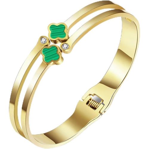 Eryi-Bracelet Jonc Femme Or, Plaqué 18k Or Acier Inoxydable Trefle Bracelet, Cadeaux D'anniversaire Personnalisé Pour Femmes Et Filles
