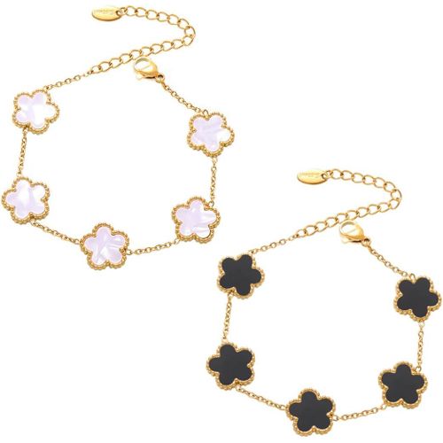 Eryi-Lot De 2 Bracelets Porte-Bonheur En Forme De Trèfle À Cinq Feuilles Bracelet Trefle 4 Feuilles Femme, Plaqué Or 18 Carats, Cadeau D'amitié Pour Fille