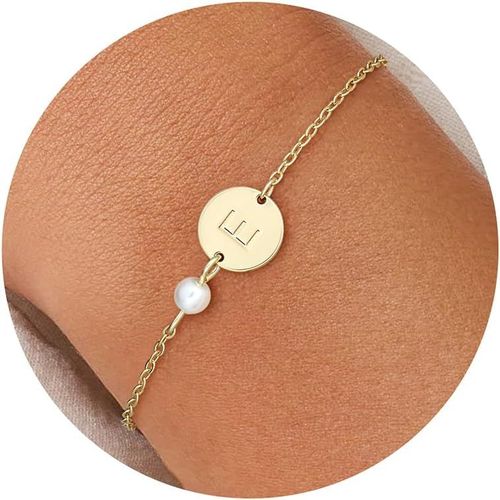 Eryi-Bracelet Personnalisé Femme Filles Bracelet Personnalisé Perle Plaqué Or 14 Carats Cadeau Anniversaire Femme Bijoux Or Bracelet Ado Fille Lettre A À Z