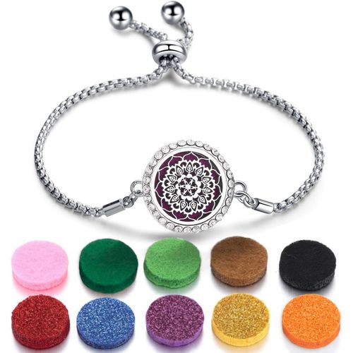 Eryi-Bracelets Pour Femmes, Réglable Bracelet Diffuseur D'huiles Essentielles Arbre De Vie En Acier Inoxydable, Aromathérapie Bijoux En Cadeaux De Précieuses (Pétale A)