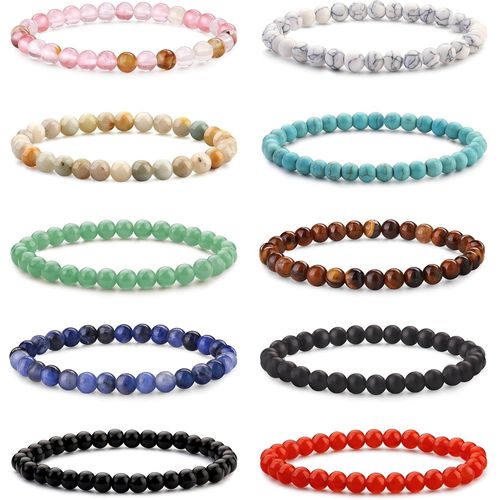 Eryi-10 Pcs 4/6/8mm Naturelle Bracelet Perles Pour Femmes Hommes Pierre Concassée Pierre Naturelle Pierre Bracelet Chakra Charme Perlé Couples Stretch Bracelets Bijoux