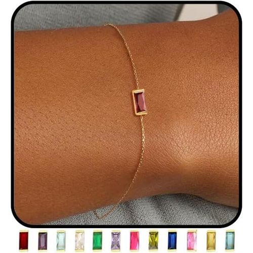 Eryi-Bracelet Femme Or Personnalisé Avec Pierre De Naissance Plaqué Or 14k Réglable Empilable Chaîne Bracelets Charms Bracelets Cadeau Anniversaire Ado Fille Maman Marraine Amie Idée Cadeau Bijoux