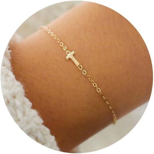 Eryi-Bracelet En Or Et Argent Pour Filles Et Femmes - Plaqué Or Blanc 18 Carats - Bracelet Fin Avec Lettres - Personnalisable - Cadeau D'anniversaire Pour Femmes Et Adolescentes