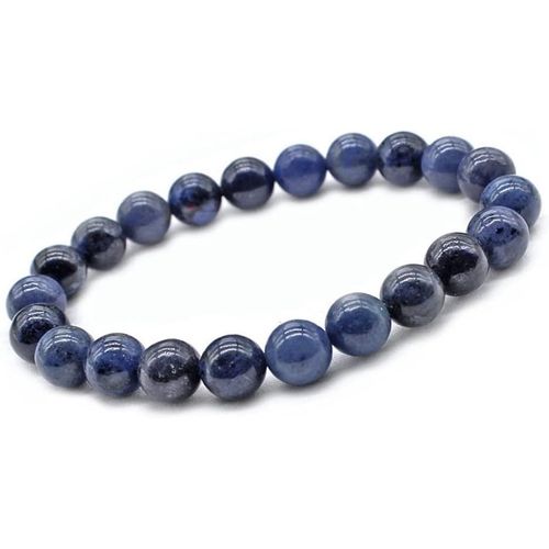 Eryi-Bouddha Bracelet De Perles Saphir D'eau Iolite 8mm Pierre Naturelle Discret Pour La Femme Extensible 15cm À 18cm