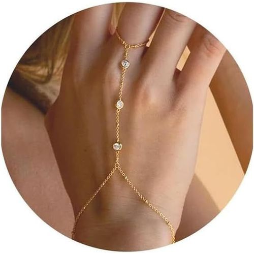 Eryi-Pendentif Et Bracelet Hand Chain Ring : Une Fine Bague En Or 14 Carats, Des Gants En Zircon Pour Les Femmes. Créateur De Tendances Pour L'été, Les Bijoux De Plage Bohème.