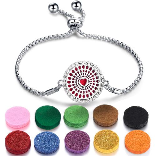 Eryi-Bracelets Pour Femmes, Réglable Bracelet Diffuseur D'huiles Essentielles Arbre De Vie En Acier Inoxydable, Aromathérapie Bijoux En Cadeaux De Précieuses (Coeur A)