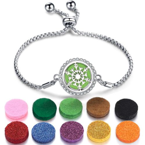 Eryi-Bracelets Pour Femmes, Réglable Bracelet Diffuseur D'huiles Essentielles Arbre De Vie En Acier Inoxydable, Aromathérapie Bijoux En Cadeaux De Précieuses (Flocon De Neige)