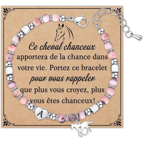 Eryi-Bracelet En Pierre Naturelle Avec Pendentif Cheval, Initiales Lettres Bracelet Pour Fille Femme, Bijoux Personnalisés Pour Les Amateurs De Chevaux Amis Famille Collègues