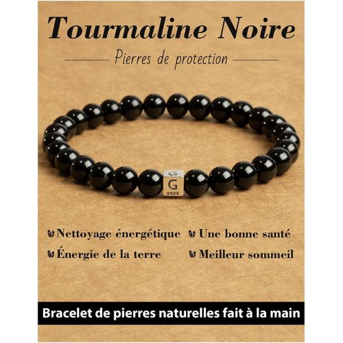 Eryi-Bracelet De Pierre Naturelle Pour Femme Et Homme, Bracelets À Initiales, Tourmaline Noire De 6mm Avec Perle Alphabet En Argent 925, Cadeaux Créatifs Personnalisés. Facultatif A-Z