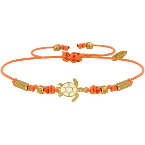 Eryi-- Bracelet Tortue Émaillé Blanche Laiton Doré