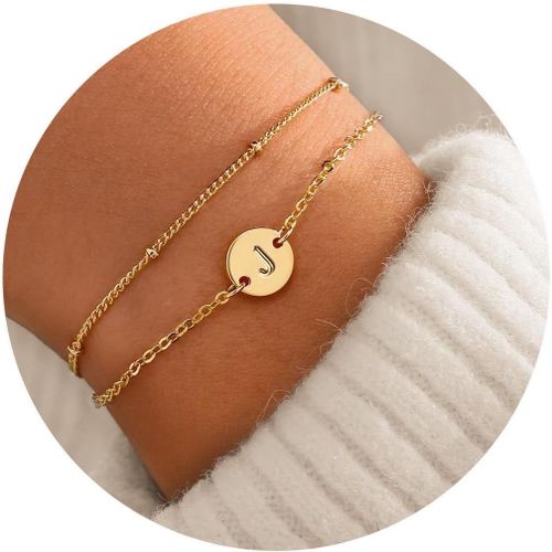 Eryi-Bracelet Or Avec Initiales Femme Fantaisie Plaqué Or 14 Carats Fin Chaîne Lot Bracelet Lettres A-Z Réglables Double Gourmette Bijoux Idee Cadeau Personnalisé Pour Femmes Et Filles Enfant