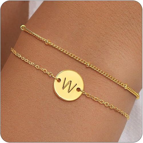Eryi-Bracelet Or Avec Initiales Femme Fantaisie Plaqué Or 14 Carats Fin Chaîne Lot Bracelet Lettres A-Z Réglables Double Gourmette Bijoux Idee Cadeau Personnalisé Pour Femmes Et Filles Enfant