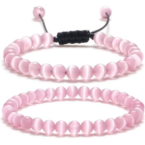 Eryi-2 Pièces Bracelet Pierre Naturelle Femme Bracelet Perles 6mm Élastique Bracelet De Pierres Précieuses Naturelles Réglable Bracelet Perles Cristal Bracelet