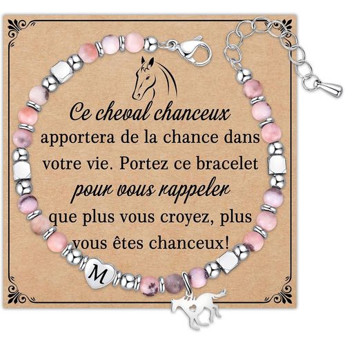 Eryi-Bracelet En Pierre Naturelle Avec Pendentif Cheval, Initiales Lettres Bracelet Pour Fille Femme, Bijoux Personnalisés Pour Les Amateurs De Chevaux Amis Famille Collègues