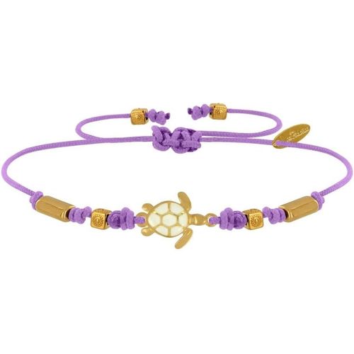 Eryi-- Bracelet Tortue Émaillé Blanche Laiton Doré