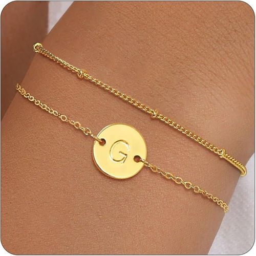 Eryi-Bracelet Or Avec Initiales Femme Fantaisie Plaqué Or 14 Carats Fin Chaîne Lot Bracelet Lettres A-Z Réglables Double Gourmette Bijoux Idee Cadeau Personnalisé Pour Femmes Et Filles Enfant