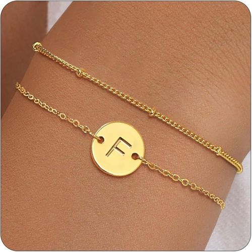 Eryi-Bracelet Or Avec Initiales Femme Fantaisie Plaqué Or 14 Carats Fin Chaîne Lot Bracelet Lettres A-Z Réglables Double Gourmette Bijoux Idee Cadeau Personnalisé Pour Femmes Et Filles Enfant
