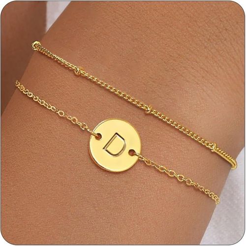 Eryi-Bracelet Or Avec Initiales Femme Fantaisie Plaqué Or 14 Carats Fin Chaîne Lot Bracelet Lettres A-Z Réglables Double Gourmette Bijoux Idee Cadeau Personnalisé Pour Femmes Et Filles Enfant