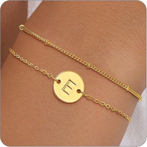 Eryi-Bracelet Or Avec Initiales Femme Fantaisie Plaqué Or 14 Carats Fin Chaîne Lot Bracelet Lettres A-Z Réglables Double Gourmette Bijoux Idee Cadeau Personnalisé Pour Femmes Et Filles Enfant