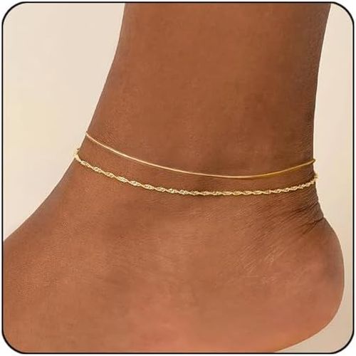 Eryi-Chaîne De Cheville En Or 14 Carats Plaqué, Couche Imperméable Snake Chain Herringbone, Chaîne De Cheville En Acier Inoxydable, Chaîne À Maillons Fins, Bijoux De Cheville D'été