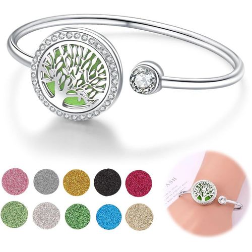 Eryi-Bracelet Diffuseur D'huiles Essentielles, Arbre De Vie, Bijoux Femme, Inoxydable Bracelet D'aromathérapie Réglable Avec 10 Tampons De Recharge, Bon Cadeau De Fête Des Mères Noël Saint-Valentin