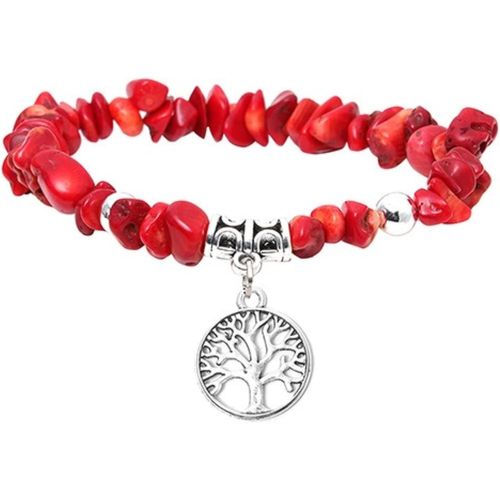 Eryi-Arbre De Vie Bracelet À Breloque Pierre Naturelle Bijoux Femme Elastique Yoga Médidation