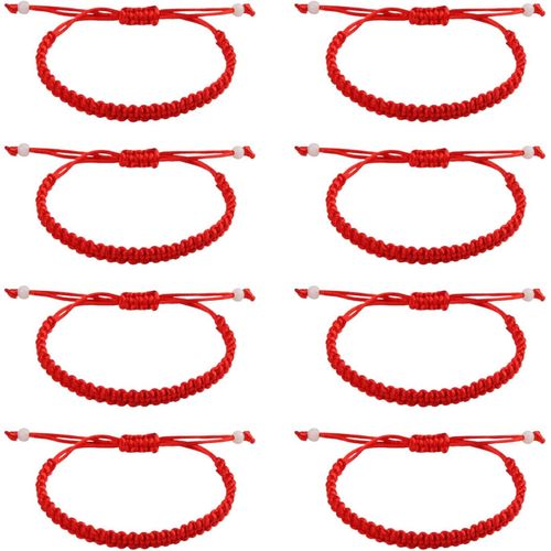 Eryi-8 Pièces Bracelet Porte Bonheur Corde Rouge Tissée À La Main Convient Aux Amants Masculins Féminins Les Parents L'enfant Élasticité Réglable Les Bracelets Rouges Amitié Anniversaire