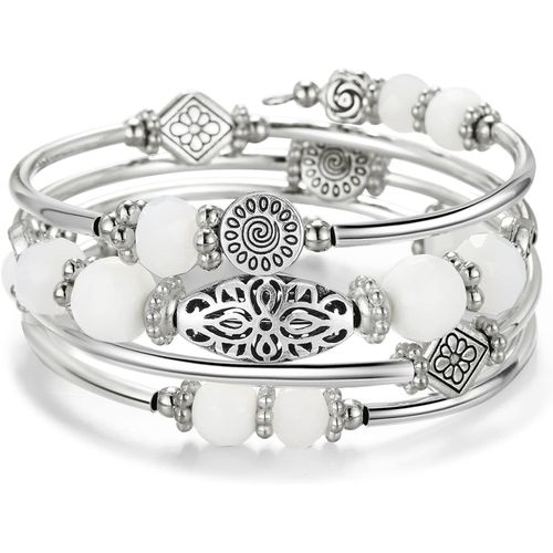 Eryi-Bracelet En Perles Argent Pour Femmes Bracelet Enveloppant En Pierre Multicouches Un Cadeau De Bijoux Fantaisie Pour Maman Le Jour De Thanksgiving - Boîte Cadeau