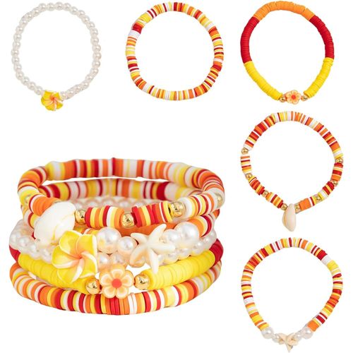 Eryi-Bracelets De Perles Empilables, Ensemble De Bracelets Extensibles Perlés Coquillages Bijoux De Poignet Pour Les Vacances