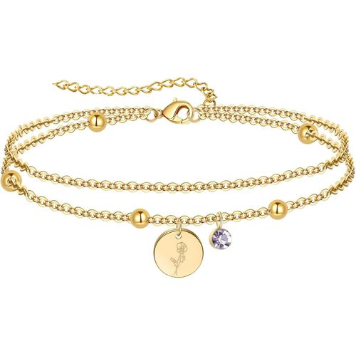 Eryi-Bracelet Femme Or, Plaqué 18k Or Acier Inoxydable Bracelet Fleur Pierre Naissance, Cadeau D'anniversaire Personnalisé Pour Femmes Et Filles