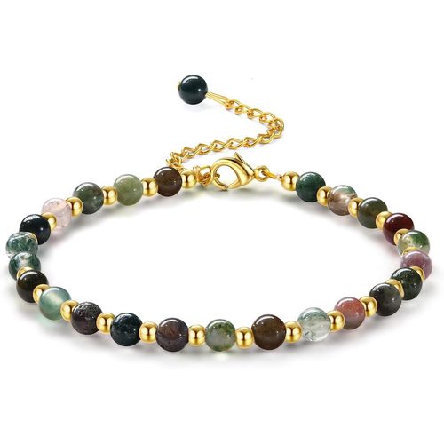 Eryi-Bracelet Pierre Naturelle Femme Bracelets En Pierre Naturelle De 5mm Bracelet De Perles En Acier Inoxydable De 3mm Bracelets Plaqués Or Bracelet Bohème En Cristal Bracelet Pour Femme Cadeau