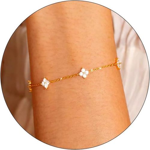Eryi-Bracelet Pour Femme En Or Avec Fleurs En Zircone Cubique - En Argent 925 - Pour Fille - Empilable - Fait À La Main - Cadeau