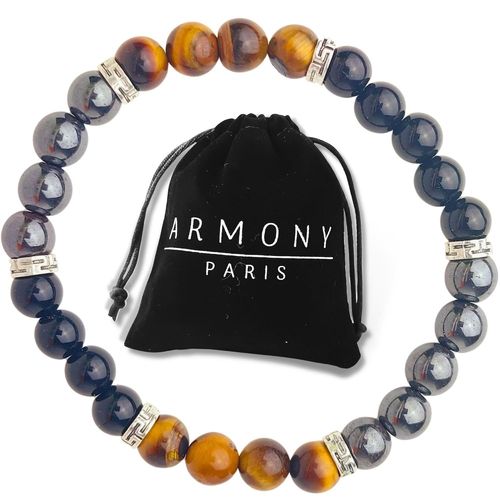 Eryi-Bracelet Pierre Naturelle Femme Homme Chakra Oeil De Tigre Jaune Obsidienne Noire Perles Naturelles 8 Mm Handmade Fabriqué En France Saint Valentin