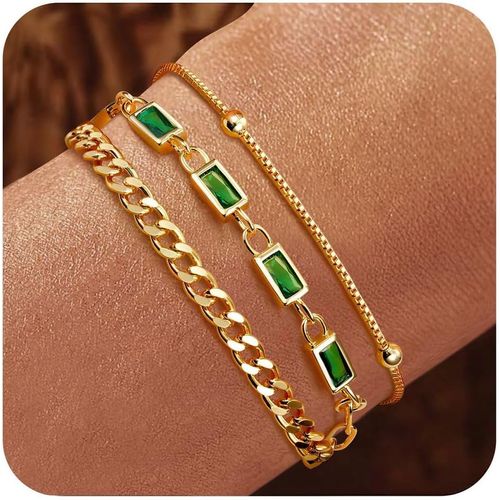 Eryi-Bracelets Or Pour Femme Plaqué Or 18 Carats Bracelets Empilables Cubain Chaîne Perles À Maillons Réglables Ensemble Bracelets Étanches Bijoux Or Pour Femme