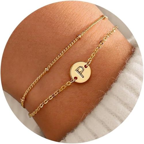 Eryi-Bracelet En Or Pour Femmes Adolescentes Et Filles - Cadeaux - Or 18 Carats - Avec Initiales - Disques Personnalisés - Monogramme - Bracelet En Or Pour Femmes Et Filles