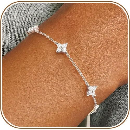 Eryi-Bracelet Femme Argent 925/Or En Trefle À 4 Feuilles Réglable Bracelet 18k Plaqué Or En Zircon Cubique Papillon Fleur Bracelets Amitié Parure Bijoux Idée Cadeau Marraine Anniversaire Femme Fille